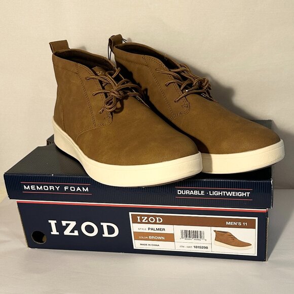 Izod Menโs Palmer Chukka Ankle Boot Size 11 Brown Memory Foam Lace Up Casual NEW - Picture 5 of 14